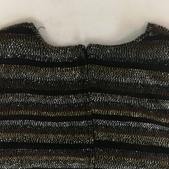 80s vintage Black striped copper bronze silver beaded metallic top - Picture 8 of 13